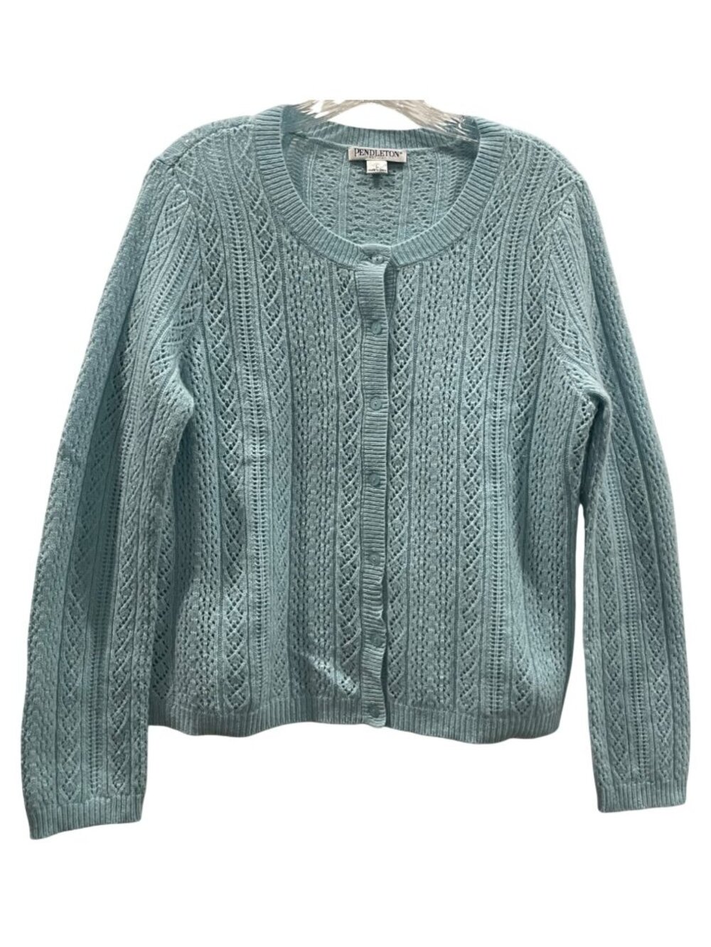 Pendleton Wool Angora Cardigan Sweater PL Blue Open Knit Cottagecore Granny Boho